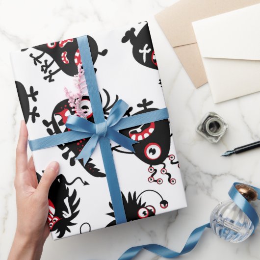 FUNNY BLACK BEÄNGSTIGEND MONSTERS WRAPPING PAPIER GESCHENKPAPIER (Schenken)