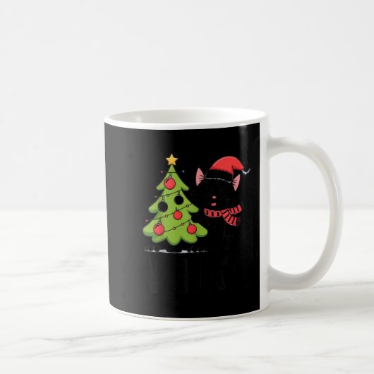 Funny Black Ca Pushing Christmas Tree Over Cat Wha Kaffeetasse (Rechts)