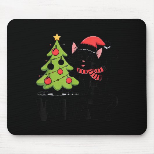 Funny Black Ca Pushing Christmas Tree Over Cat Wha Mousepad (Vorne)