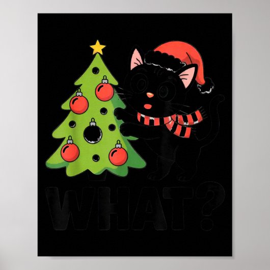 Funny Black Ca Pushing Christmas Tree Over Cat Wha Poster (Vorne)