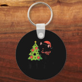 Funny Black Ca Pushing Christmas Tree Over Cat Wha Schlüsselanhänger (Vorderseite)