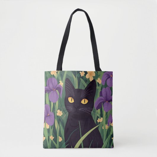 Funny Black cat and Beautiful Flower Tasche (Vorderseite)
