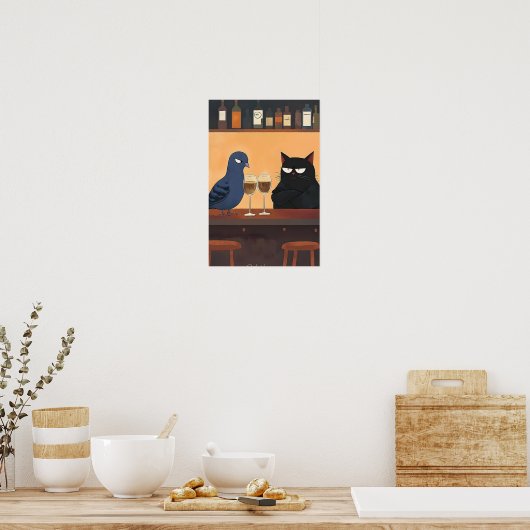 Funny Black Cat and Bird Poster (Küche)