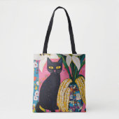 Funny Black Cat and Flower Vase Tasche (Vorderseite)