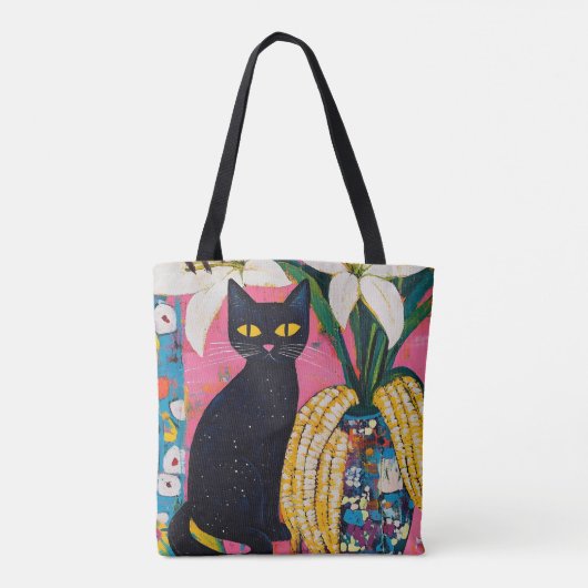Funny Black Cat and Flower Vase Tasche (Rückseite)