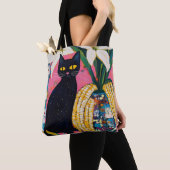 Funny Black Cat and Flower Vase Tasche (Von Nahem)