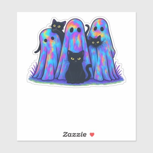 Funny Black Cat and Ghost Halloween Essential T-Sh Aufkleber (Blatt)