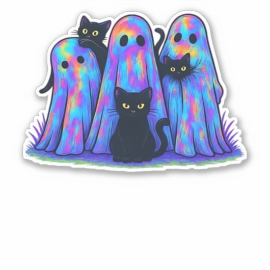 Funny Black Cat and Ghost Halloween Essential T-Sh Aufkleber (Vorderseite)