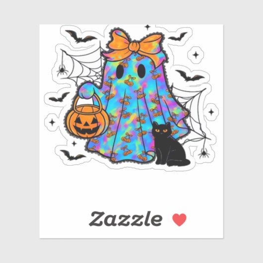 Funny Black Cat and Ghost Halloween Essential T-Sh Aufkleber (Blatt)