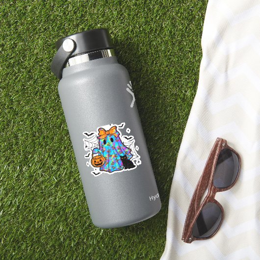 Funny Black Cat and Ghost Halloween Essential T-Sh Aufkleber (HydroFlask Insitu)