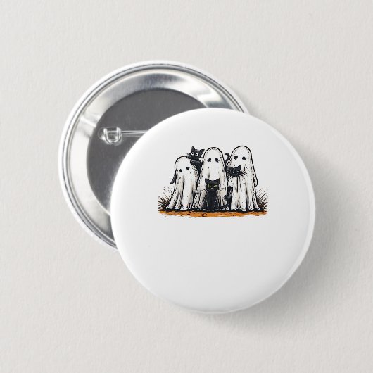 Funny Black Cat and Ghost Halloween Essential T-Sh Button (Vorne & Hinten)