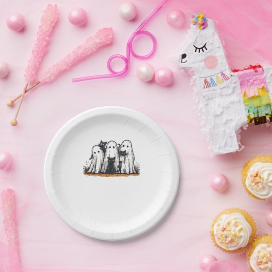 Funny Black Cat and Ghost Halloween Essential T-Sh Pappteller (Party)