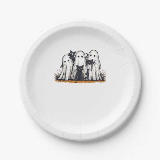 Funny Black Cat and Ghost Halloween Essential T-Sh Pappteller (Vorderseite)