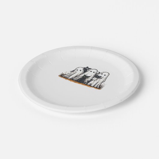 Funny Black Cat and Ghost Halloween Essential T-Sh Pappteller (Schrägansicht)