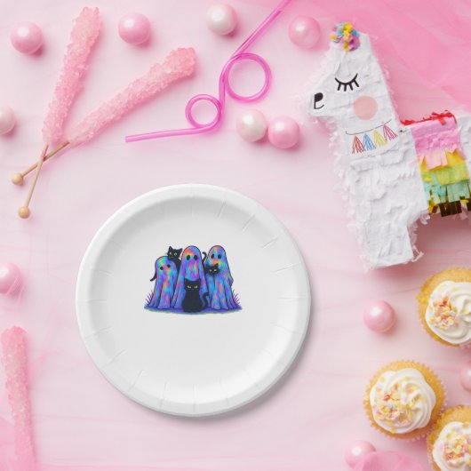 Funny Black Cat and Ghost Halloween Essential T-Sh Pappteller (Party)