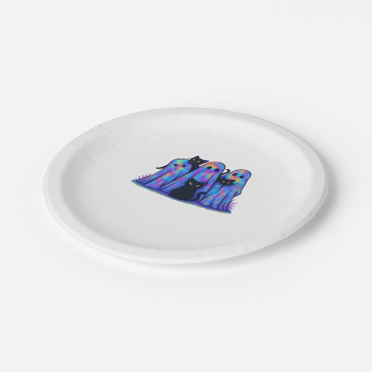 Funny Black Cat and Ghost Halloween Essential T-Sh Pappteller (Schrägansicht)