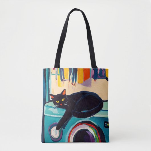 Funny Black Cat and Washing Machine Tasche (Vorderseite)