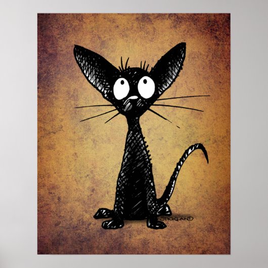 Funny Black Cat Art auf Vintagem Hintergrund Poster (Vorne)