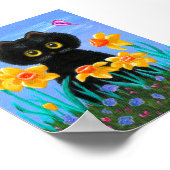 Funny Black Cat Art Spring Daffodils Creationarts Poster (Ecke)