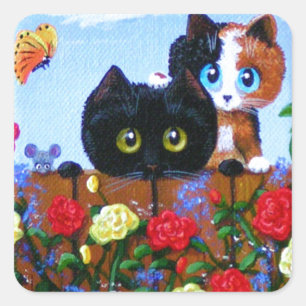 Funny Black Cat Calico Butterfly Creationarts Quadratischer Aufkleber