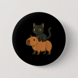Funny Black Cat Capybara Mama Vater Button