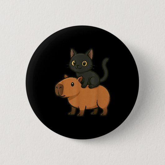 Funny Black Cat Capybara Mama Vater Button (Vorderseite)