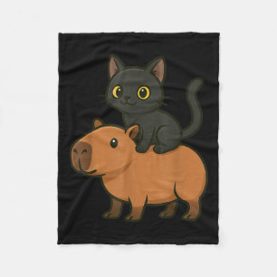 Funny Black Cat Capybara Mama Vater Fleecedecke