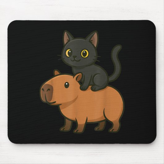 Funny Black Cat Capybara Mama Vater Mousepad (Vorne)