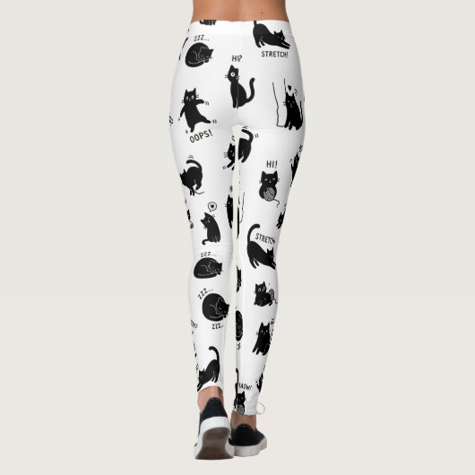 Funny Black Cat Cartoon Pattern Leggings (Rückseite)