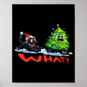 Funny Black Cat Chasing Christmas Tree Over Cat Wh Poster (Vorne)
