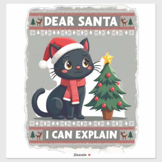 Funny Black Cat Christmas Dear Santa, I Can Explai Aufkleber (Blatt)