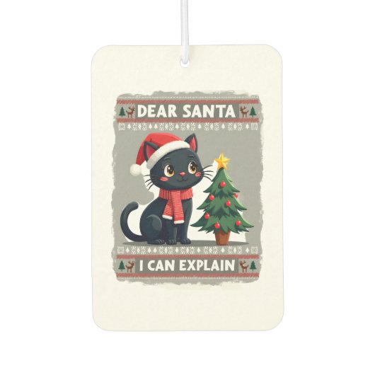 Funny Black Cat Christmas Dear Santa, I Can Explai Autolufterfrischer (Vorderseite)