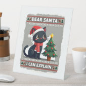 Funny Black Cat Christmas Dear Santa, I Can Explai Sockelschild (In Situ)