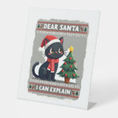 Funny Black Cat Christmas Dear Santa, I Can Explai Sockelschild (Vorderseite)