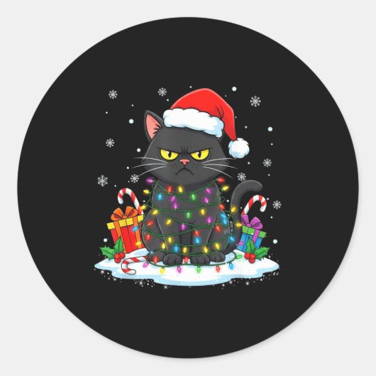 Funny Black Cat Christmas For Men Women Youth Girl Runder Aufkleber (Vorderseite)