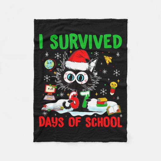 Funny Black Cat Christmas I Survived 67 Days Of Sc Fleecedecke (Vorderseite)