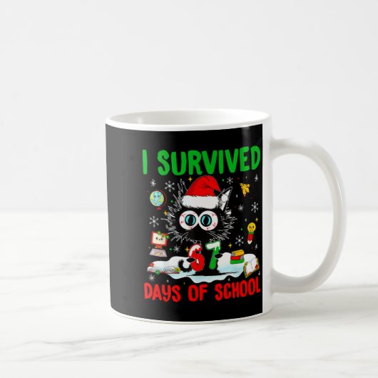 Funny Black Cat Christmas I Survived 67 Days Of Sc Kaffeetasse (Rechts)