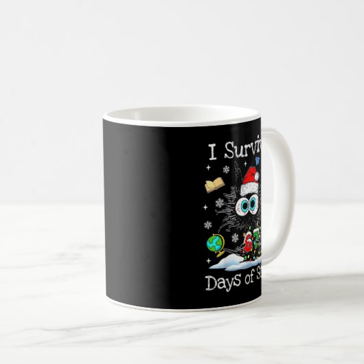 Funny Black Cat Christmas I Survived 67 Days Of Sc Kaffeetasse (VorderseiteRechts)