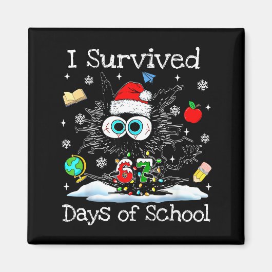 Funny Black Cat Christmas I Survived 67 Days Of Sc Magnet (Vorne)