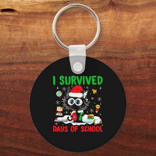 Funny Black Cat Christmas I Survived 67 Days Of Sc Schlüsselanhänger (Vorderseite)