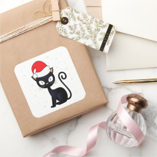 Funny Black Cat Christmas Snowflake Chat Lover Quadratischer Aufkleber