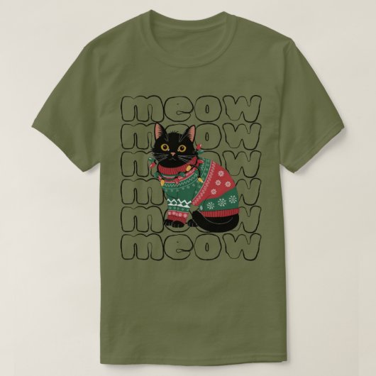 Funny Black Cat Christmas T-Shirt (Design vorne)