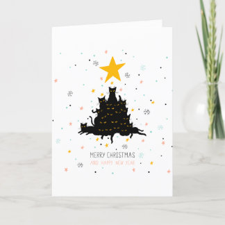 Funny Black Cat Christmas Tree Feiertagskarte