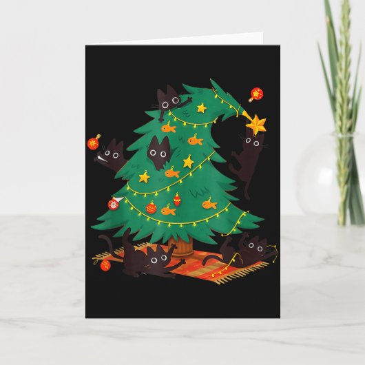 Funny Black Cat Christmas Tree Karte (Vorderseite)