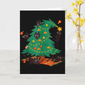 Funny Black Cat Christmas Tree  Karte (Gelbe Blume)