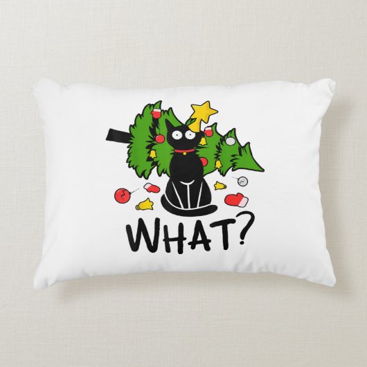 Funny Black Cat Christmas Tree Merry Santa Humor C Dekokissen (Vorderseite)