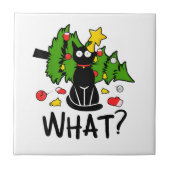 Funny Black Cat Christmas Tree Merry Santa Humor C Fliese (Vorderseite)