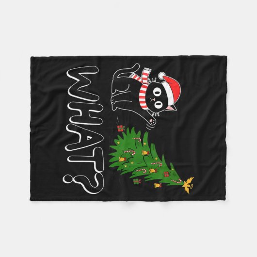 Funny Black Cat Christmas Tree Merry Xmas Humor Ca Fleecedecke (Vorderseite (Horizontal))