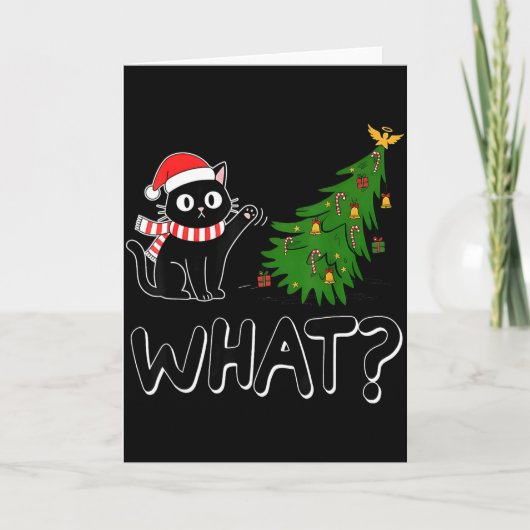 Funny Black Cat Christmas Tree Merry Xmas Humor Ca Karte (Vorderseite)
