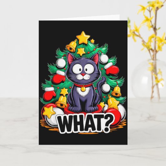 Funny Black Cat Christmas Tree Merry Xmas Humor Ca Karte (Gelbe Blume)